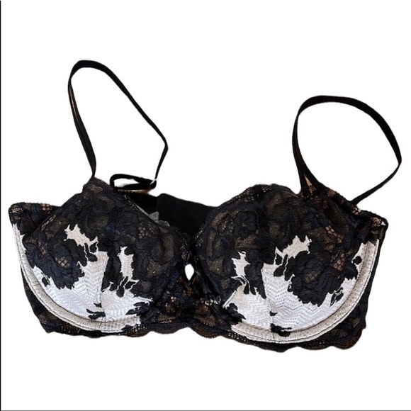 Victoria's Secret Other - Victoria’s Secret Unlined Demi Black Creme Lace Underwire Bra 34D Crisscross